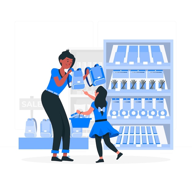 Free vector people buying school supplies concept illustration