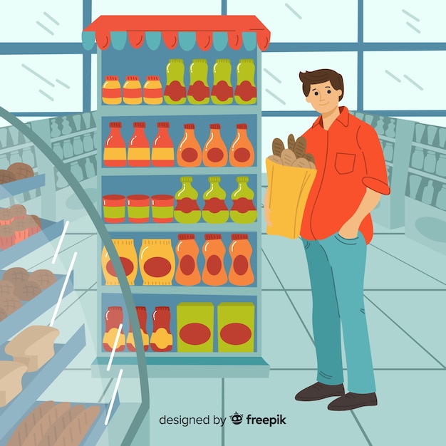 Free vector people buying in the supermarket