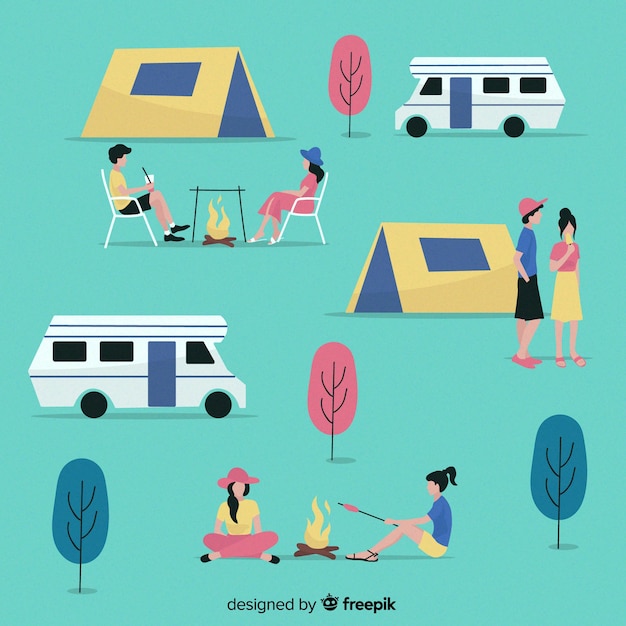 People camping collection flat design