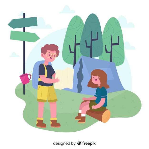 Free vector people camping hand drawn style