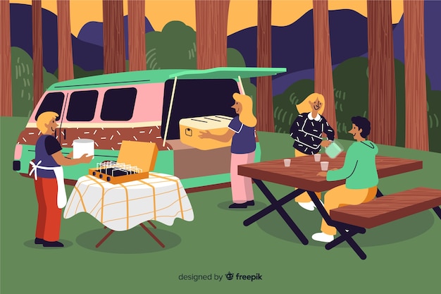 People camping on nature flat design