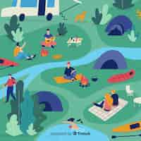 Free vector people camping in the nature