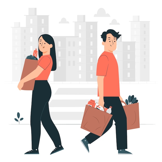 Бесплатное векторное изображение Люди, несущие сумки с продуктами, концептуальная иллюстрация