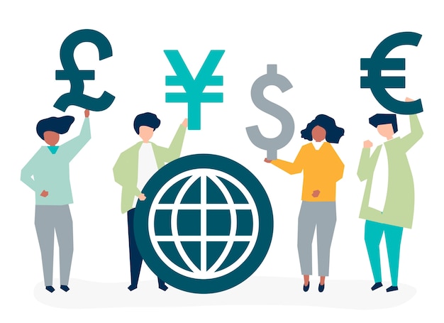 Free vector people carrying different currency sign