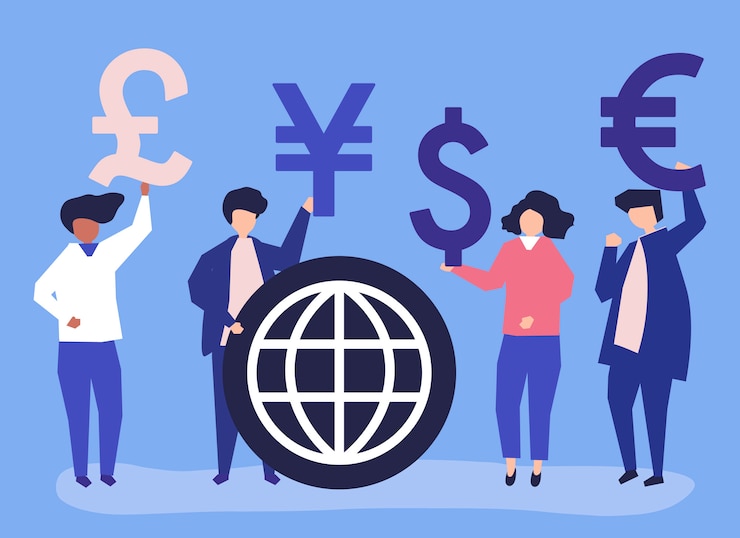 無料Vector 異なる通貨記号を運ぶ人々