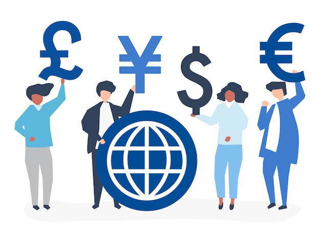 Free vector people carrying different currency sign