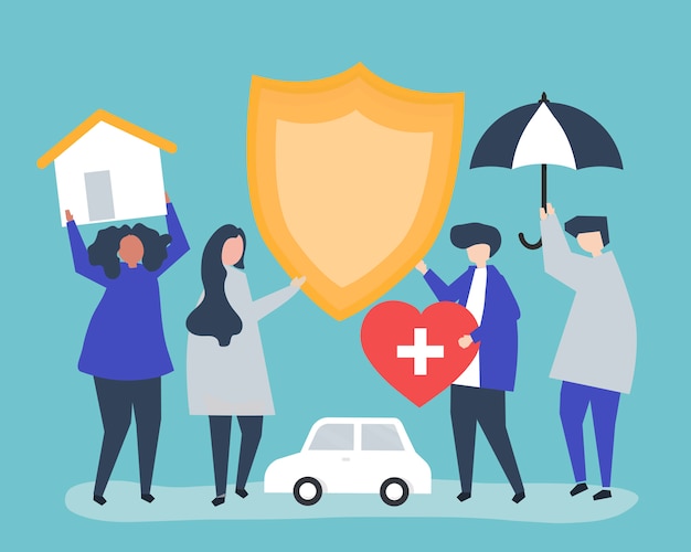 Free vector people carrying icons related to insurance
