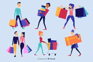 Free vector people carrying shopping bags collection