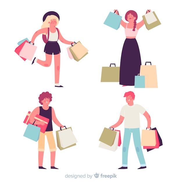 Free vector people carrying shopping bags collection