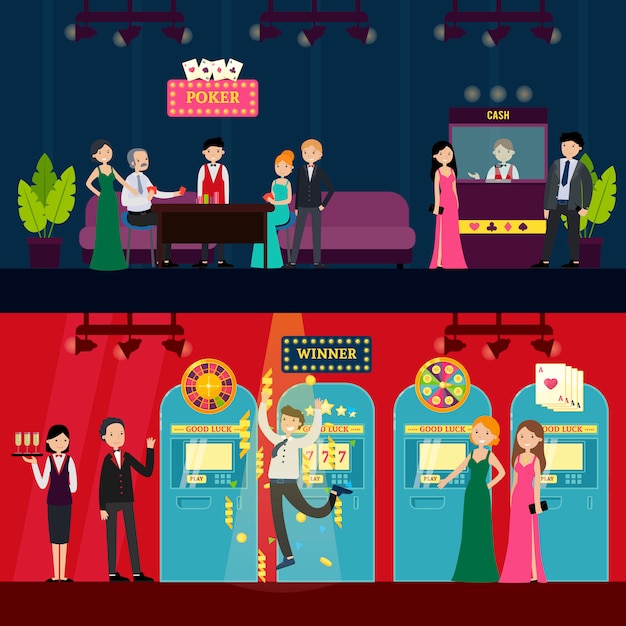 Free vector people in casino horizontal banners