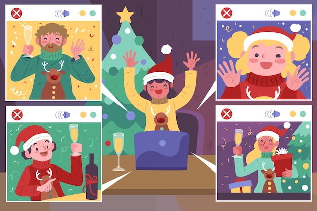 Free vector people celebrating christmas on a video call