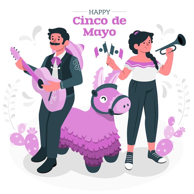 Cinco de mayo 개념 그림을 축하하는 사람들