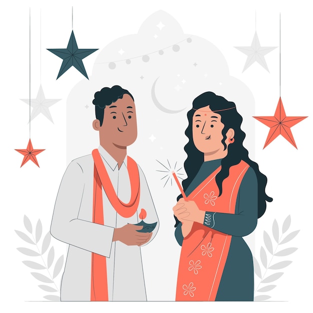 Free vector people celebrating diwali concept illustration