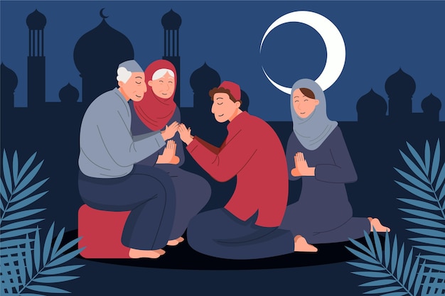 Free vector people celebrating eid al-adha illustration