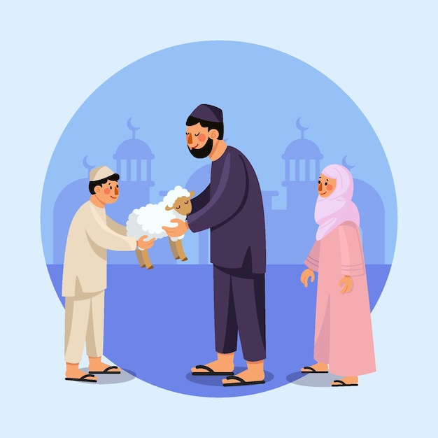 Бесплатное векторное изображение Люди празднуют ид аль-адха иллюстрации