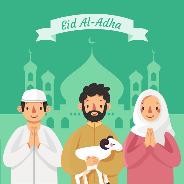 Eid al-adha 일러스트를 축하하는 사람들