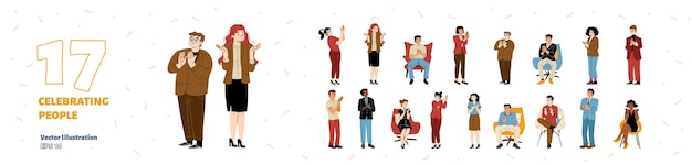 Free vector people celebrating flat vector illustration set