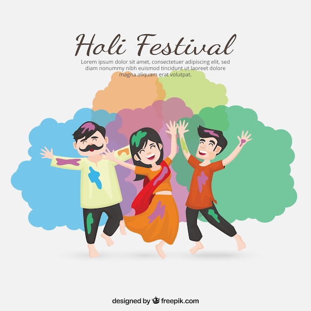 People celebrating holi festival background in flat style 