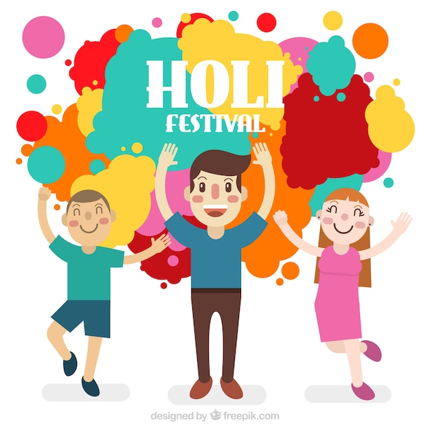 People celebrating holi festival background in flat style