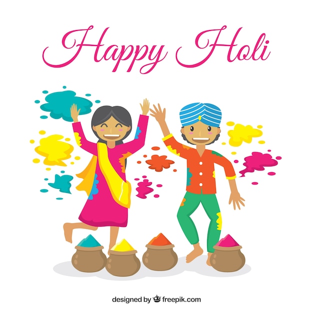 Free vector people celebrating holi festival background in flat style