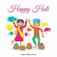 Free vector people celebrating holi festival background in flat style