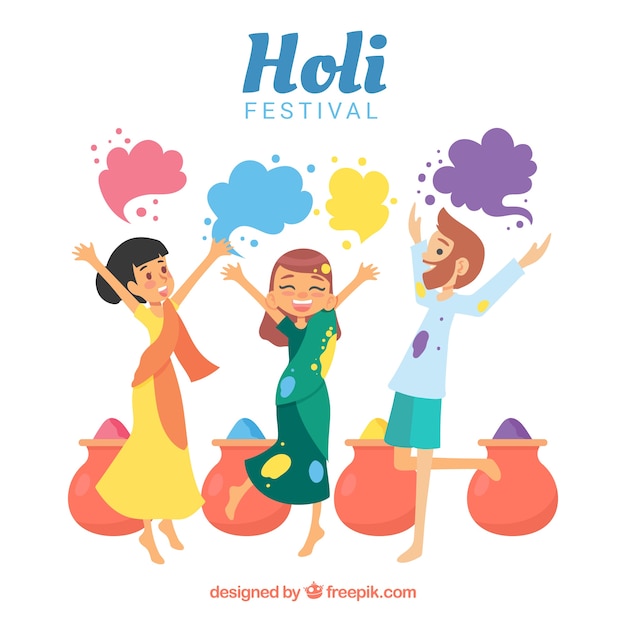 People celebrating holi festival background in flat style 