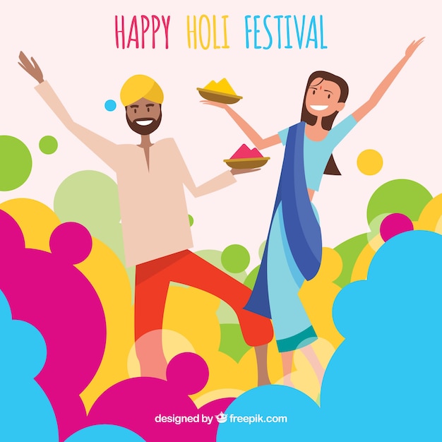 People celebrating holi festival background in flat style