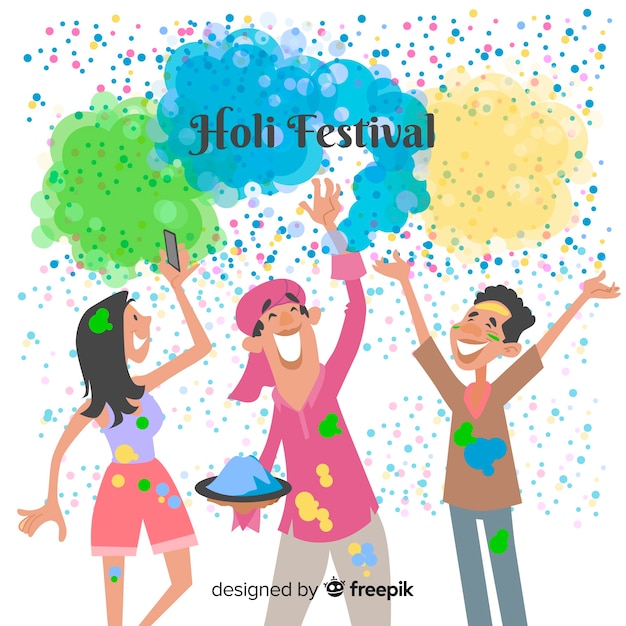 People celebrating holi festival background