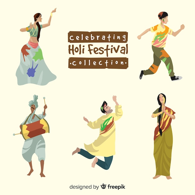 Бесплатное векторное изображение Люди празднуют холи фестиваль коллекции