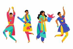 Free vector people celebrating holi festival and dancing isolated character