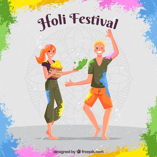 Free vector people celebrating holi festival in flat style