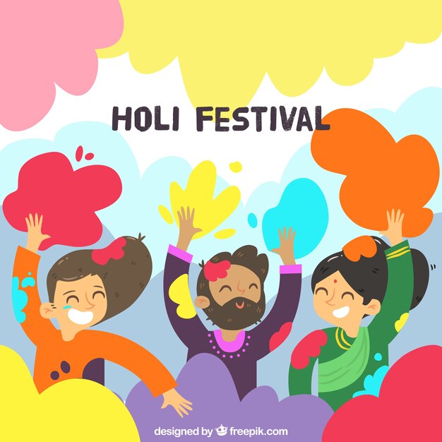 People celebrating holi festival in flat style