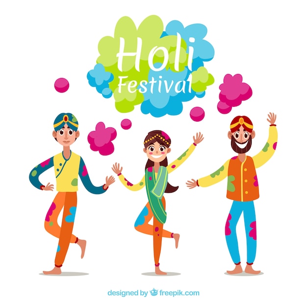 플랫 스타일로 홀리 축제를 축하하는 사람들