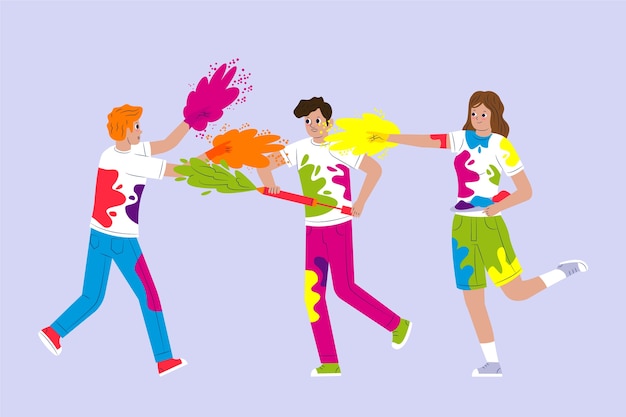 People celebrating holi festival illustrated theme