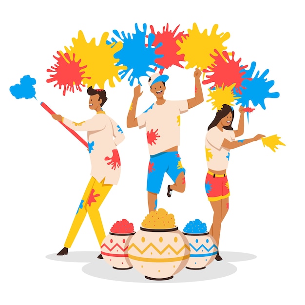 Бесплатное векторное изображение Люди празднуют холи фестиваля иллюстрации концепции