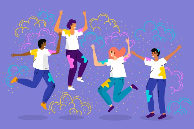 people celebrating holi festival illustration