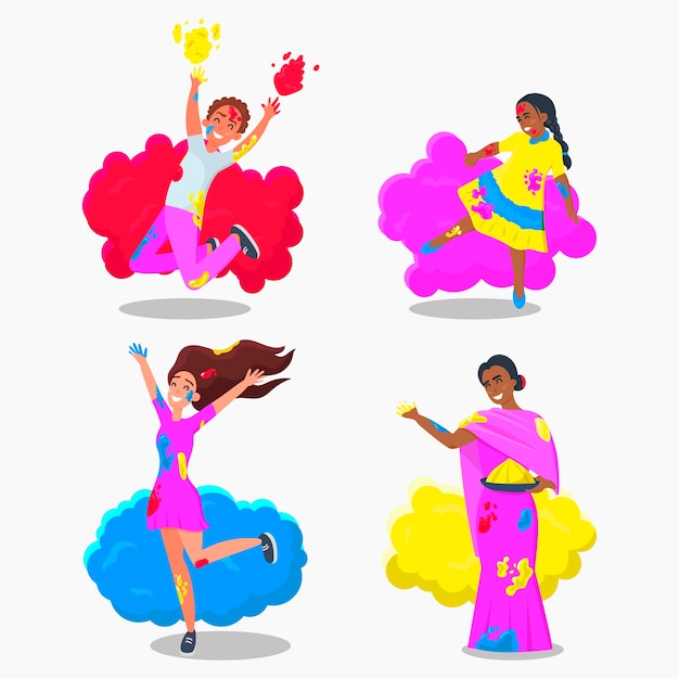Free vector people celebrating holi festival illustration