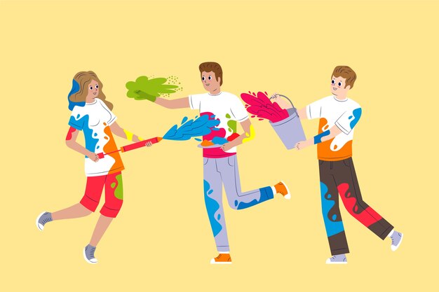 ホーリー祭のイラストを祝う人々