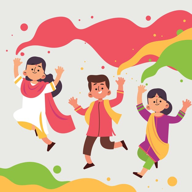 Holi 축제 그림을 축하하는 사람들