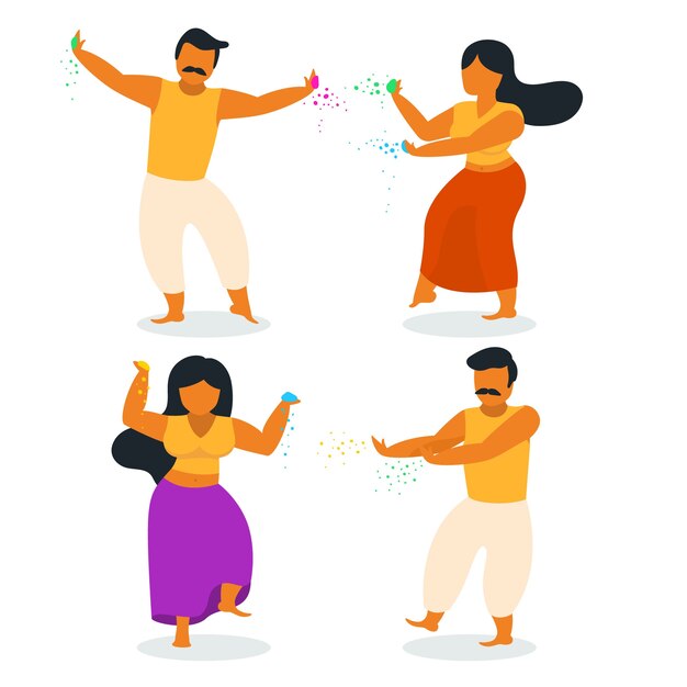 Free vector people celebrating holi festival set