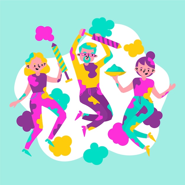 Бесплатное векторное изображение Люди празднуют тему фестиваля холи