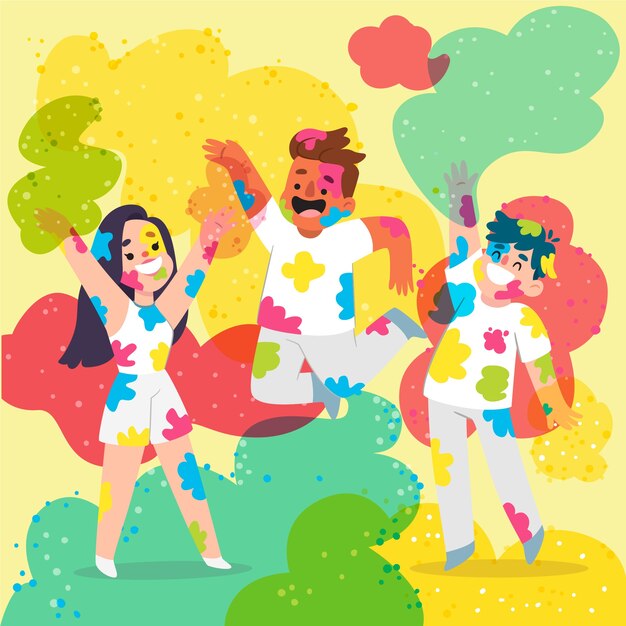 People celebrating holi festival together