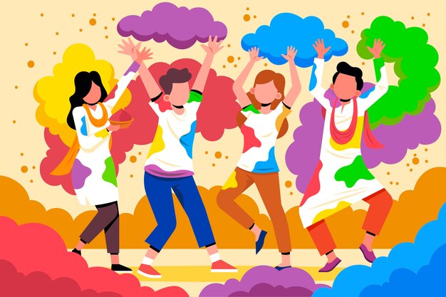 people celebrating holi festival with colorful powder