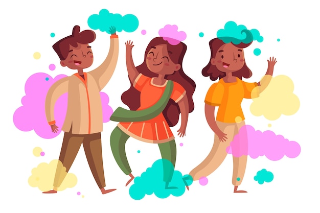 Free vector people celebrating holi festival