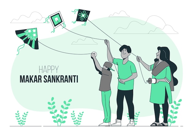 La gente che celebra l'illustrazione di concetto di makar sankranti