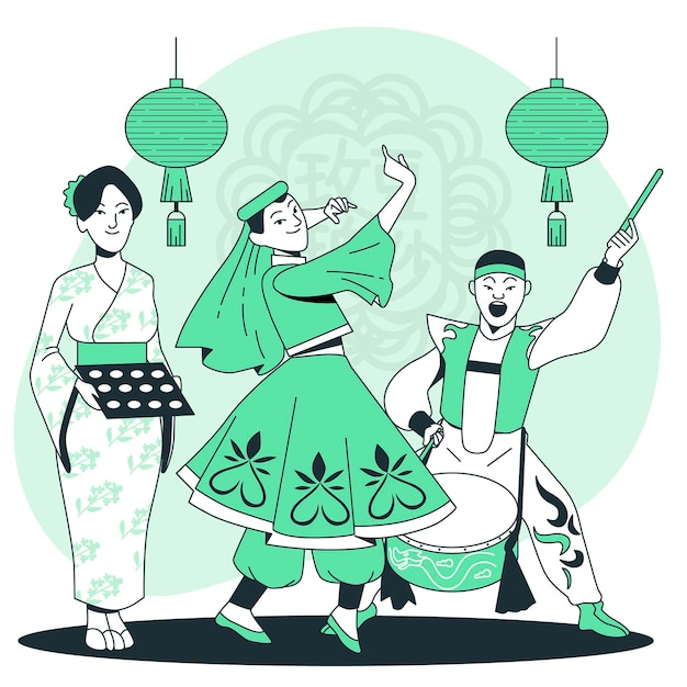 People celebrating mid autumn festival concept illustration