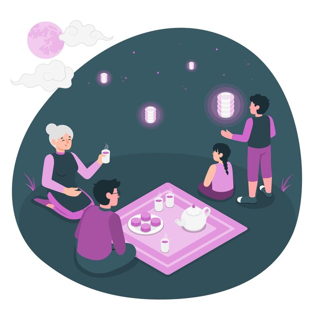 People celebrating mid autumn festival concept illustration