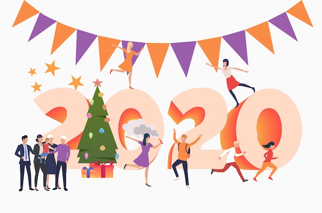 Бесплатное векторное изображение Люди празднуют новый год 2020