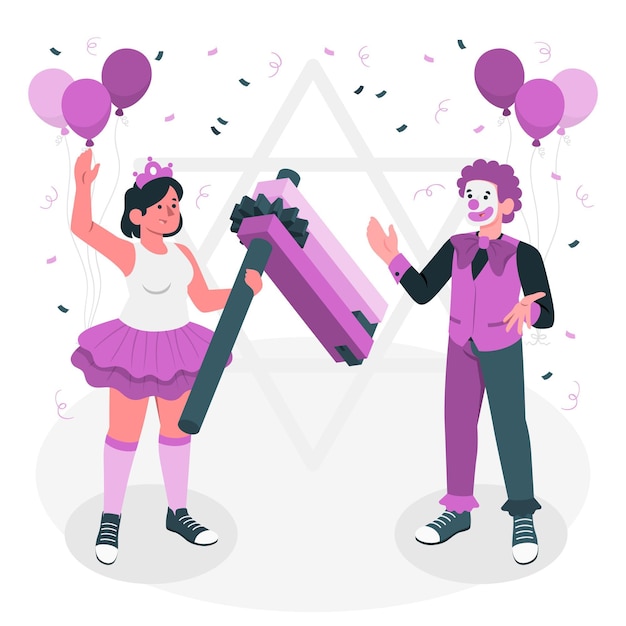 Free vector people celebrating purim day concept illustration