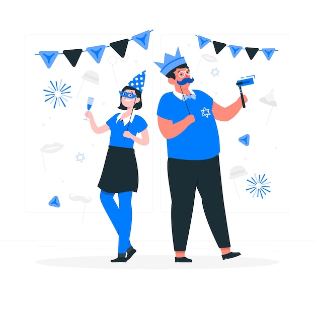 Free vector people celebrating purim day concept illustration